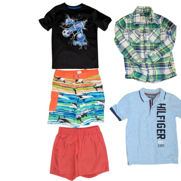 Huge Lot 7 Boys Long Sleeve Button Polo Shirt Tee Tops Swim Trunks Shorts 6/7 - Picture 2 of 3